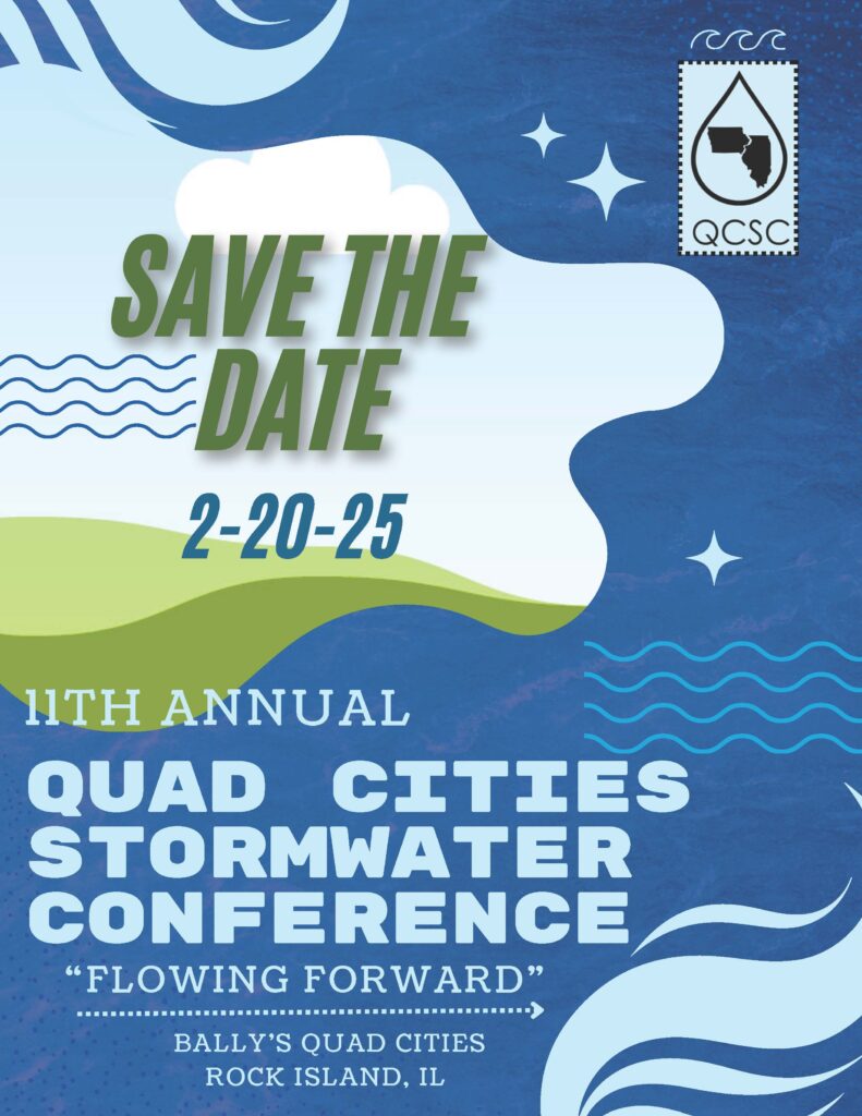 Blue and green flyer announcing the QC stormwater conference