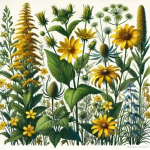 Illustration of yellow wildflowers of the Midwest.