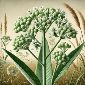 Light white flowers loosely clustered on a milkweed plant.