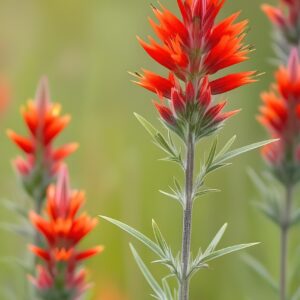 Vibrant red spiky flower of the Indian Paintbrush plant