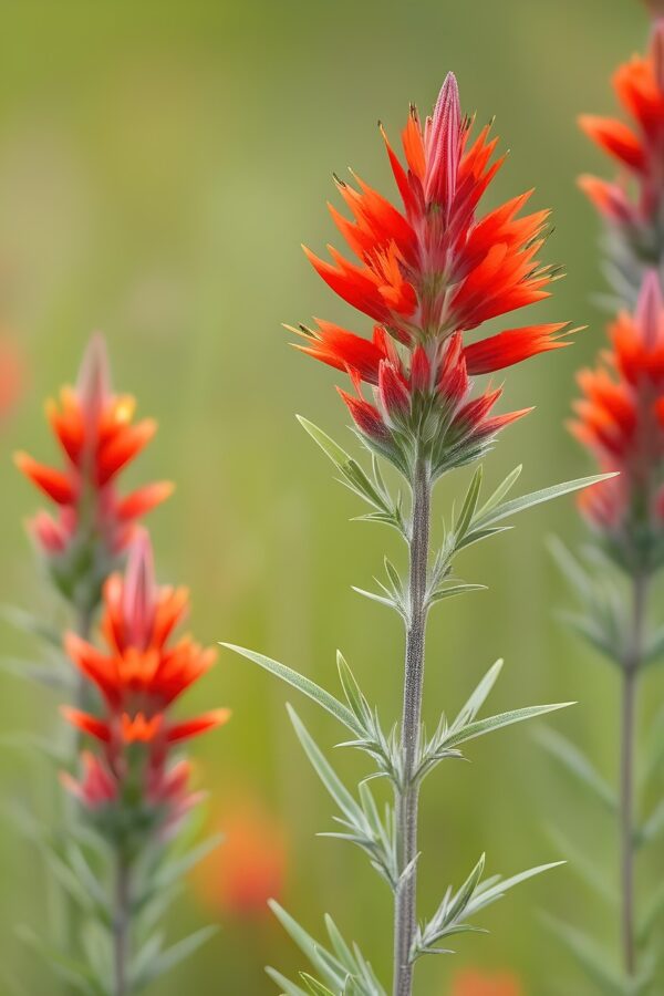 Vibrant red spiky flower of the Indian Paintbrush plant